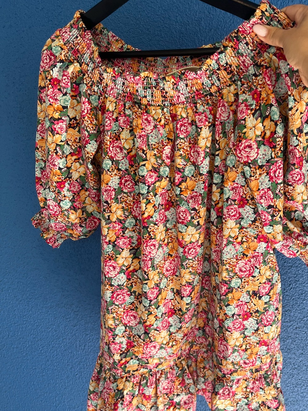 Maeve Anthropologie Floral Off Shoulder Smocked Mini Dress Boho Romantic - Picture 3 of 3
